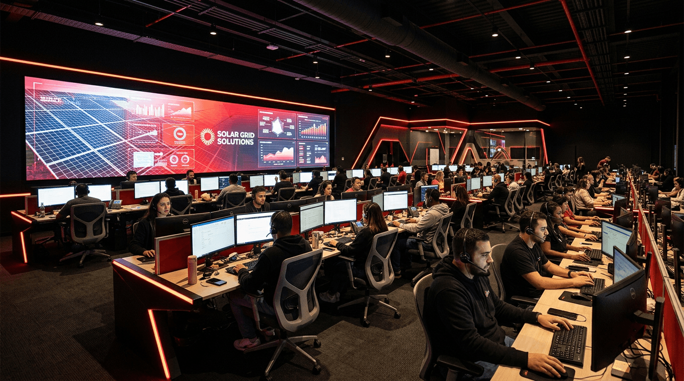 Plateau du centre d'appel Solar Call à Mohammedia avec l'équipe de téléconseillers au travail